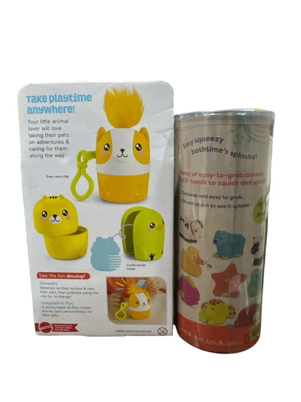Fisher-Price & B.Toys Bundle: On-The-Go Nesting Pets + 9-Piece Squish & Splash B
